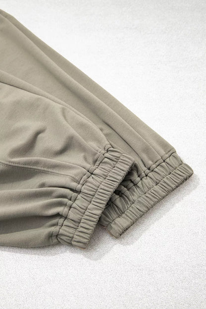 Elastic Waist Drawstring Wide Leg Full Length Pants - Army Green - View 8