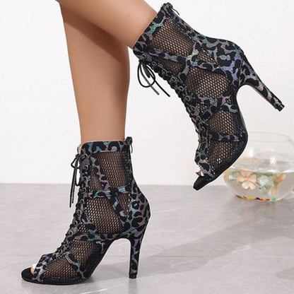 Lace-Up High Heel Sandals - Black - View 3