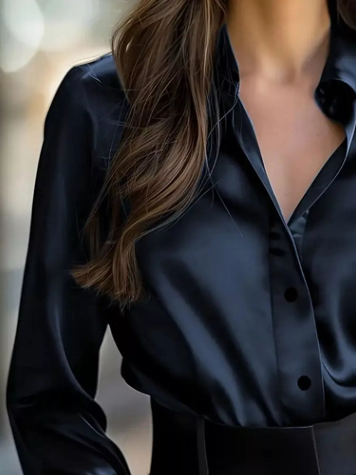 Button Down Collared Neck Long Sleeve Shirt - Navy - View 6