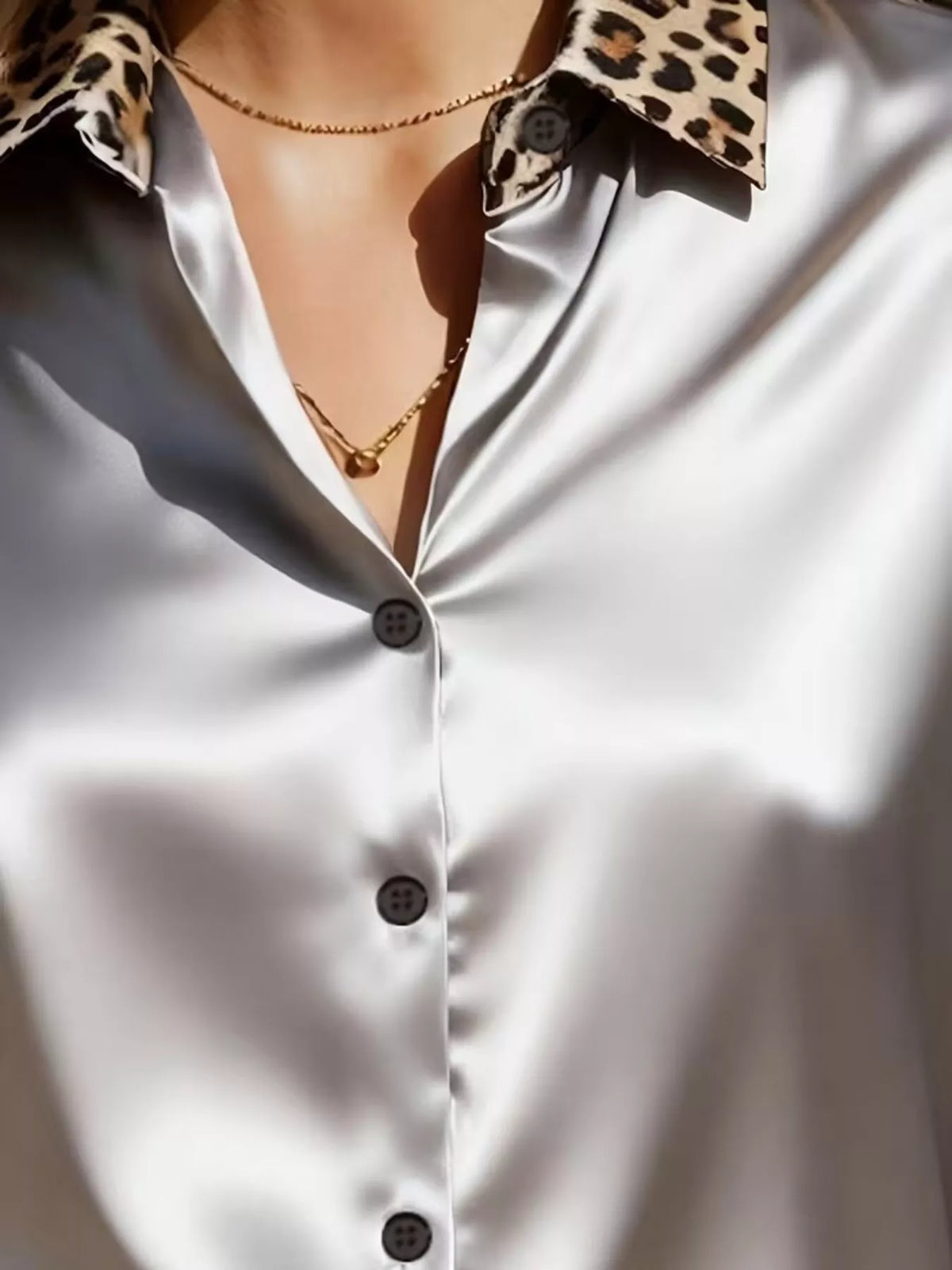 Leopard Button Up Long Sleeve Shirt - Gray - View 10