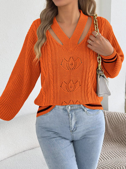 Cutout Cable Knit Sweater - Orange - View 5