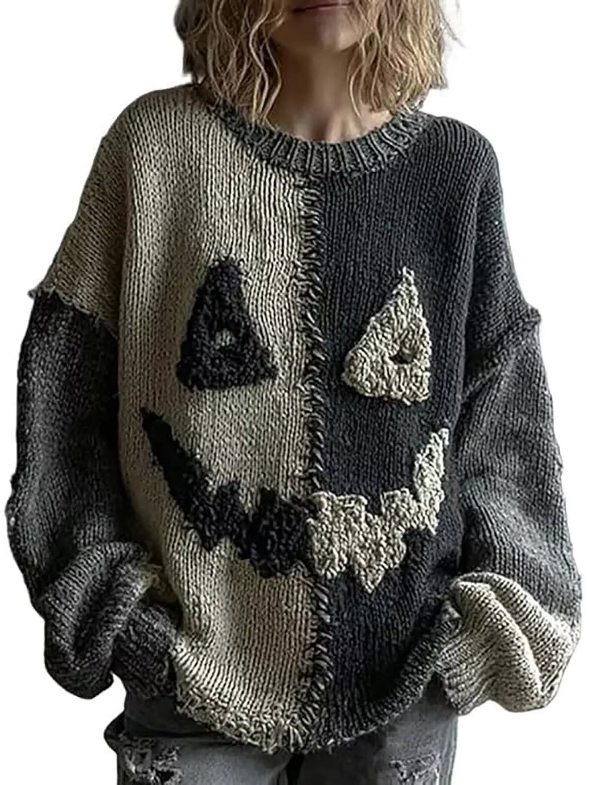 Full Size Color Block Oversized Dropped Shoulder Sweater Plus Size - Sage - View 1