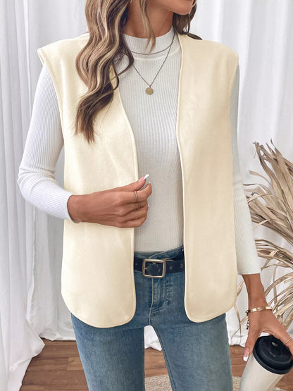 Full Size Open Front Vest Coat Plus Size - Apricot - View 3