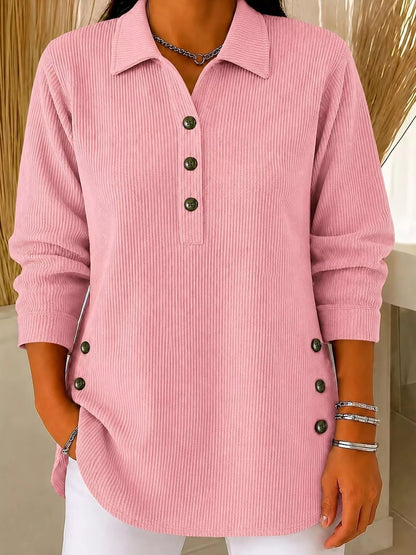 Full Size Button Detail Long Sleeve Top Plus Size - Dusty Pink - View 1