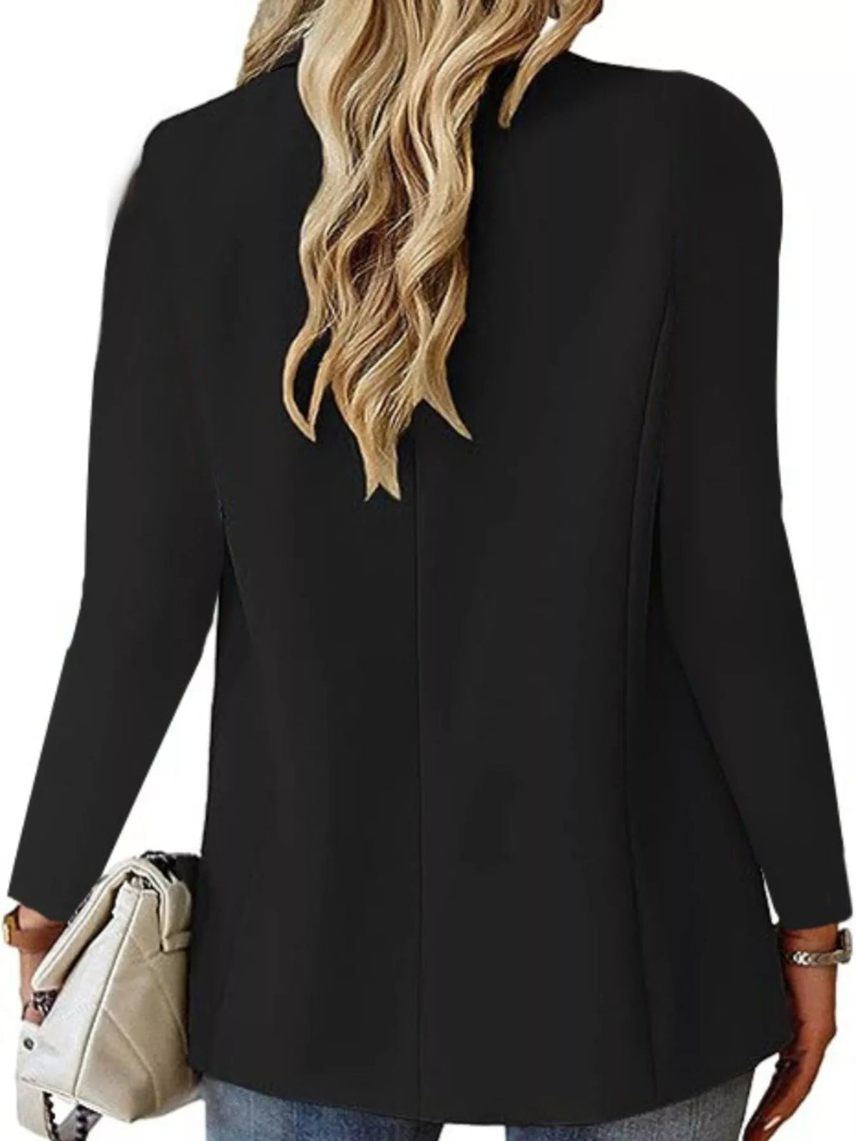 Lapel Collar One Button Blazer - Black - View 9