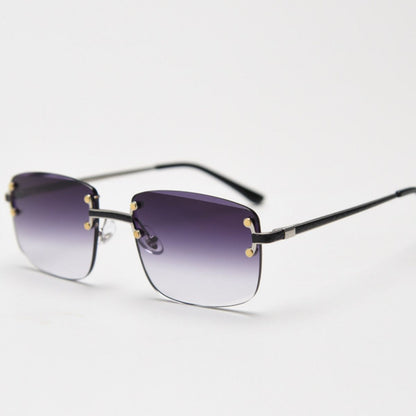 Rimless Gradient Tinted Sunglasses - Black - View 3