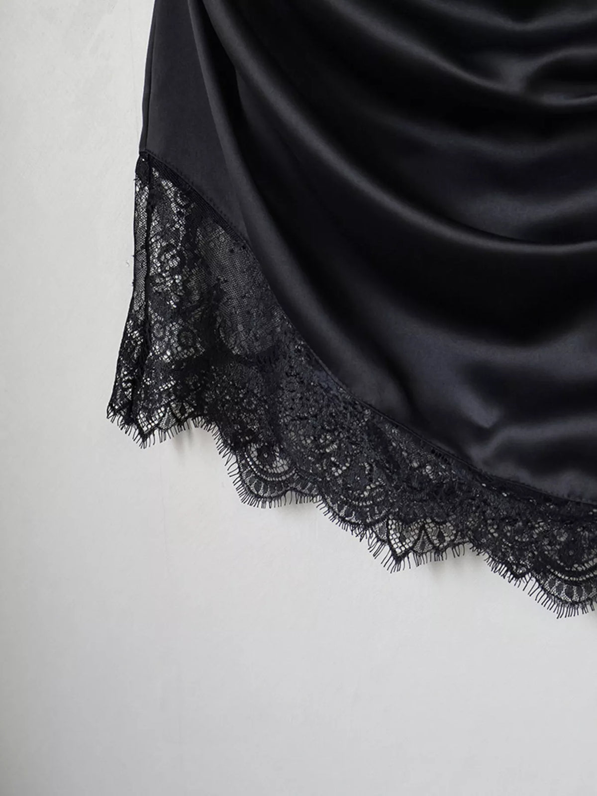 Satin Mini Dress with Lace Detachable Cape - Black - View 10