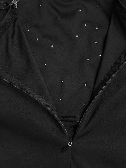Rhinestone Pearl Detail One-Shoulder Mermaid Maxi Dress - Black - View 12