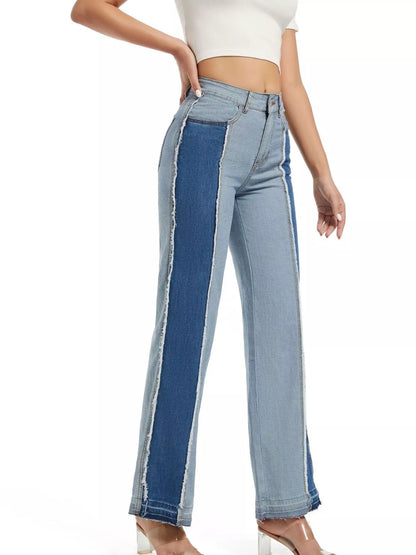 High-Waisted Two Tone Jeans - Blue - View 5