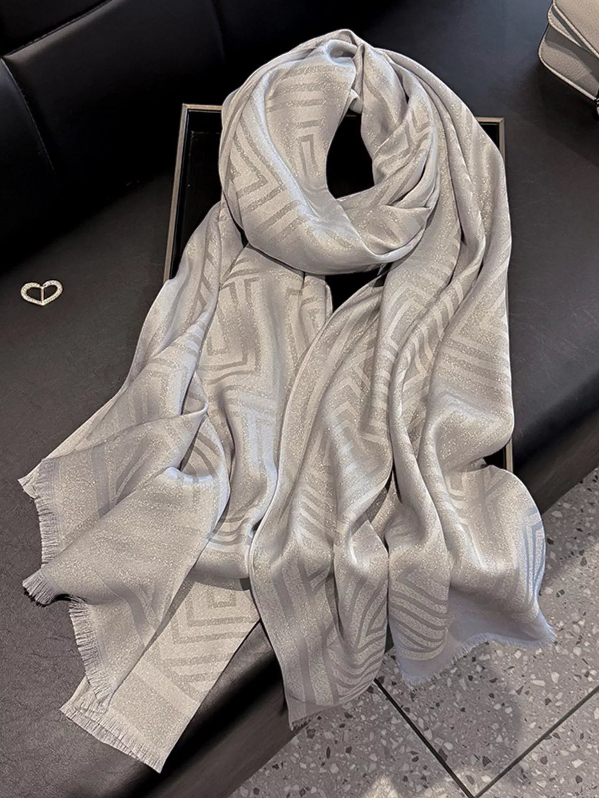 Raw Hem Lightweight Scarf - Gray - View 15