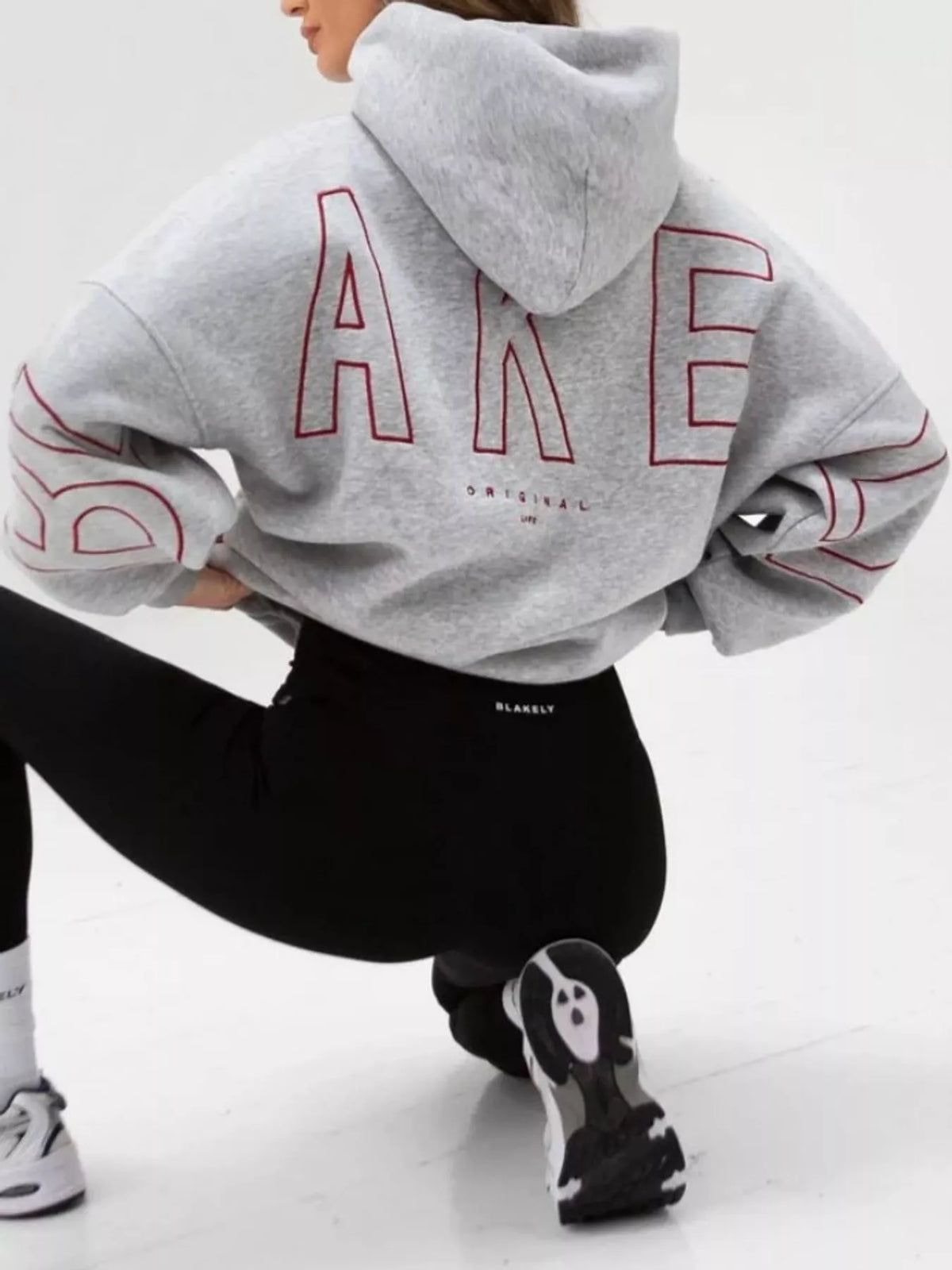 Letter Back Hoodie with Kangaroo Pocket - Heather Gray - View 24