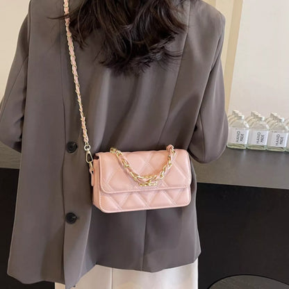 Quilted Chain Strap Crossbody Bag - Pink - View 6