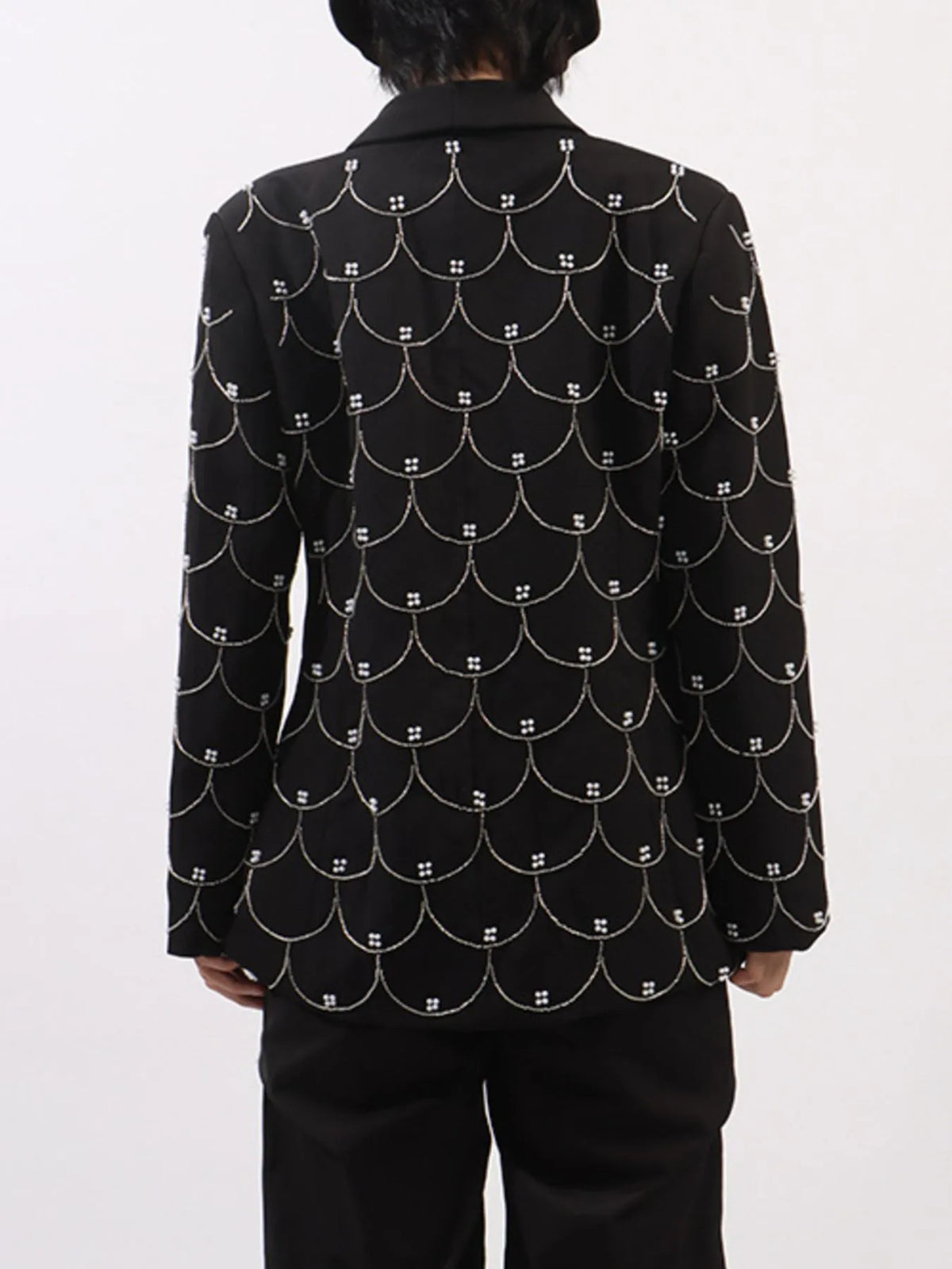 Pearl Detail Long Sleeve Blazer - Black - View 7