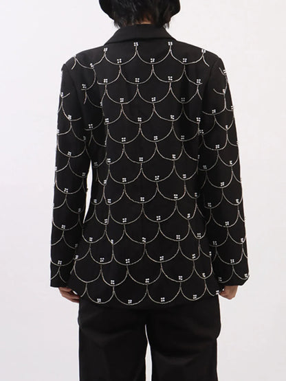 Pearl Detail Long Sleeve Blazer - Black - View 7