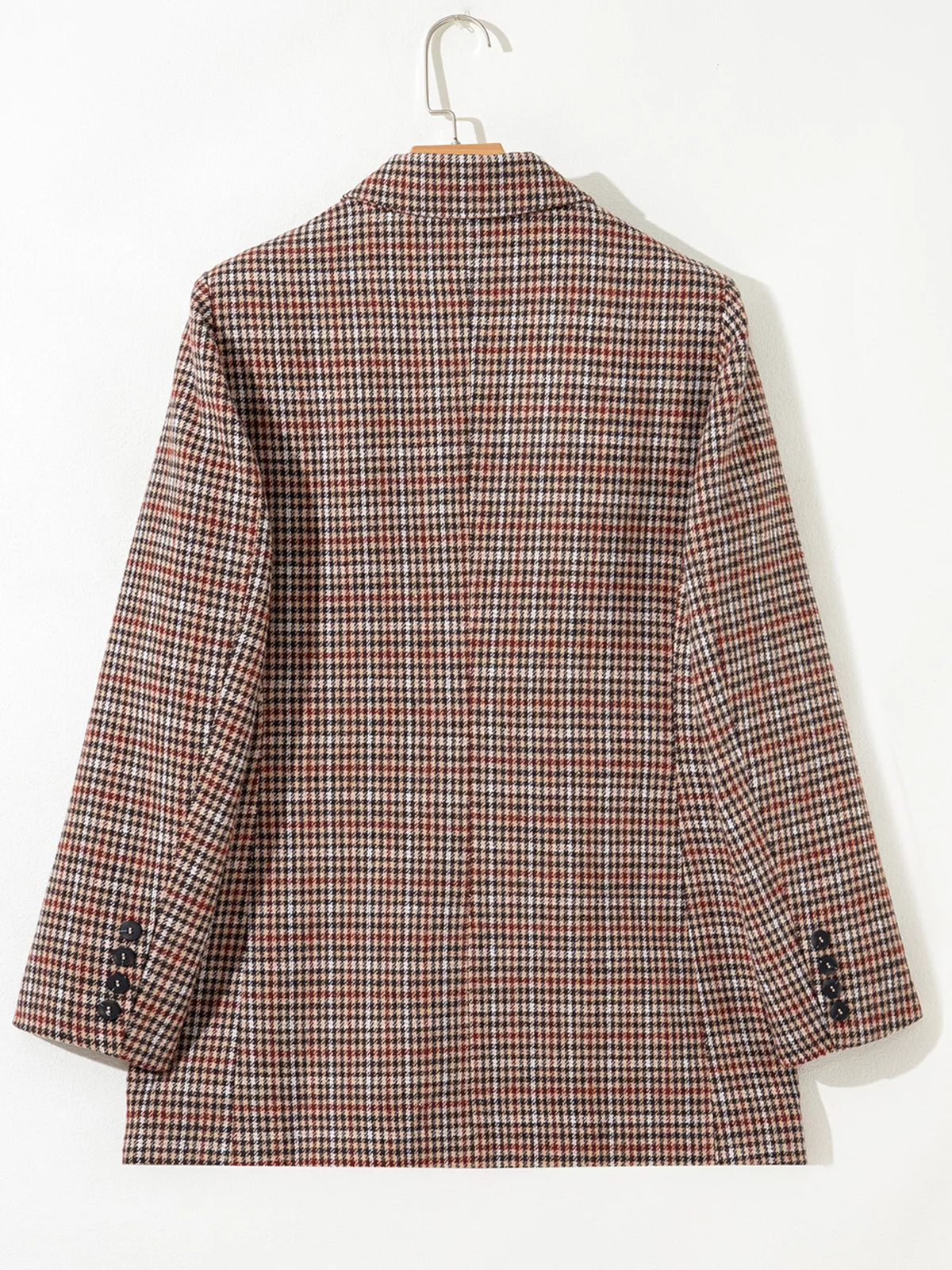 Houndstooth Lapel Collar Blazer - Camel - View 7