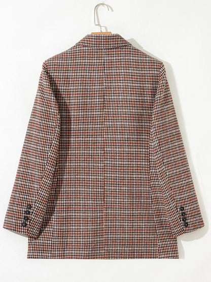 Houndstooth Lapel Collar Blazer - Camel - View 7