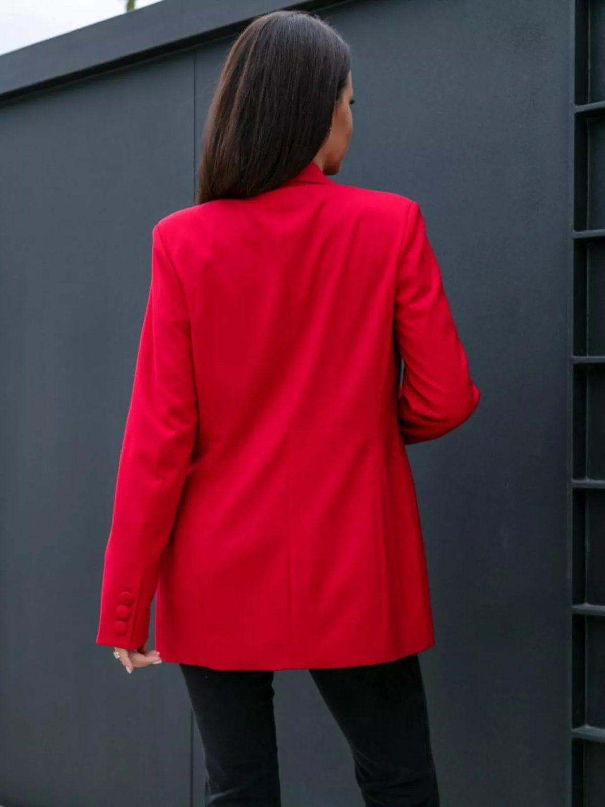 Lapel Collar Long Sleeve Blazer - Red - View 14