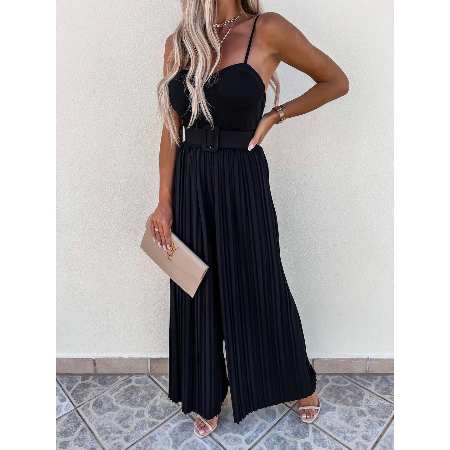 Sexy Strapless Pleated Jumpsuit Spring Summer New Style INS Casual Vacation Multi-color Jumpsuit