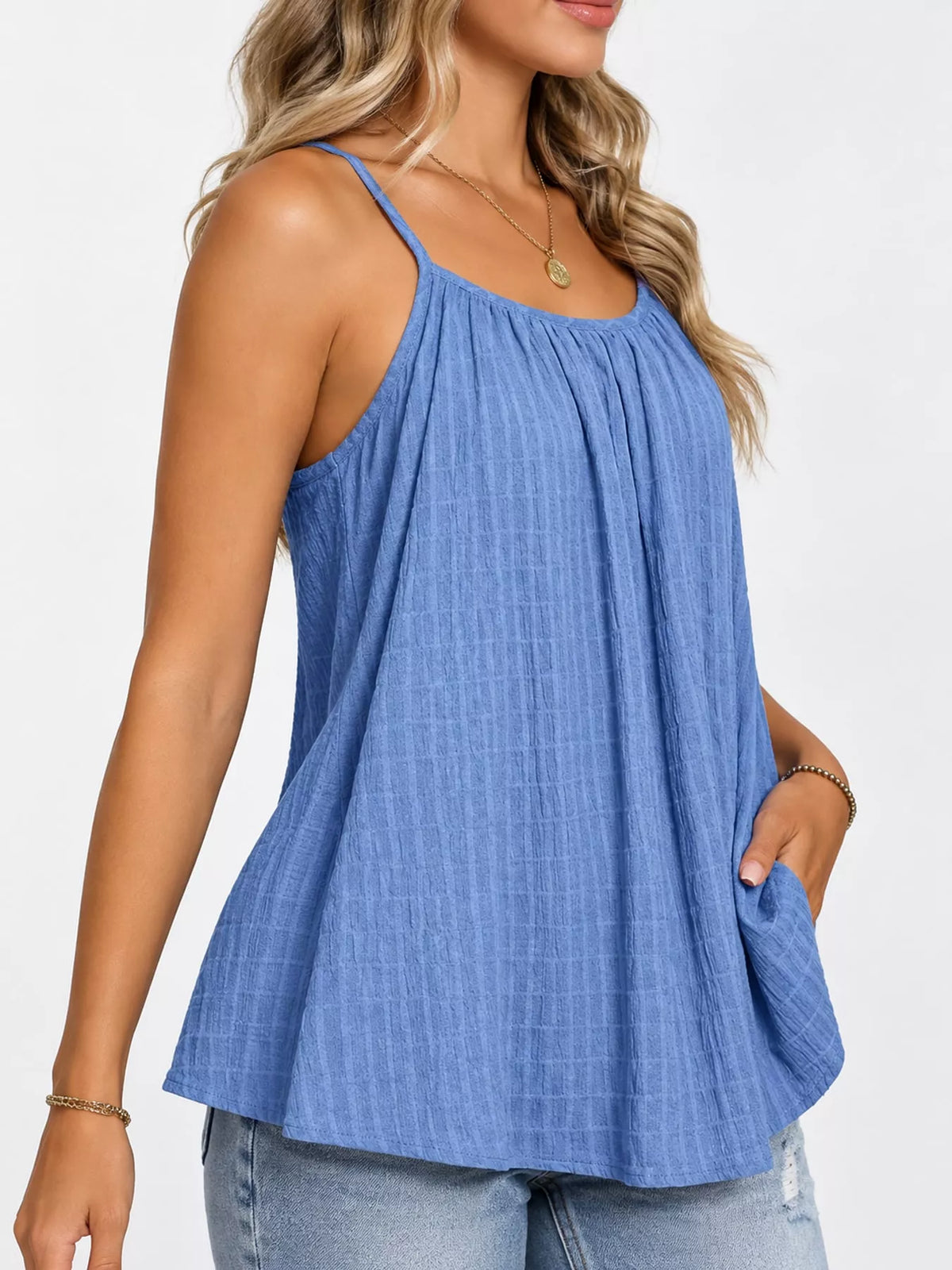 Casual Textured Cami - Sky Blue - View 8