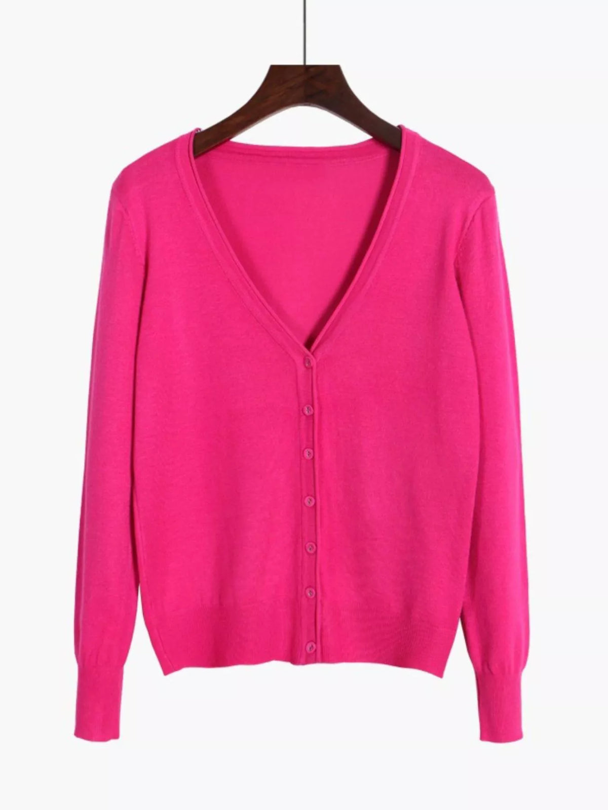 Classic V-Neck Button-Down Knit Cardigan - Fuchsia - View 80