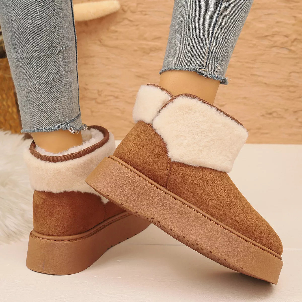 Round Toe Platform Boots - Camel - View 7