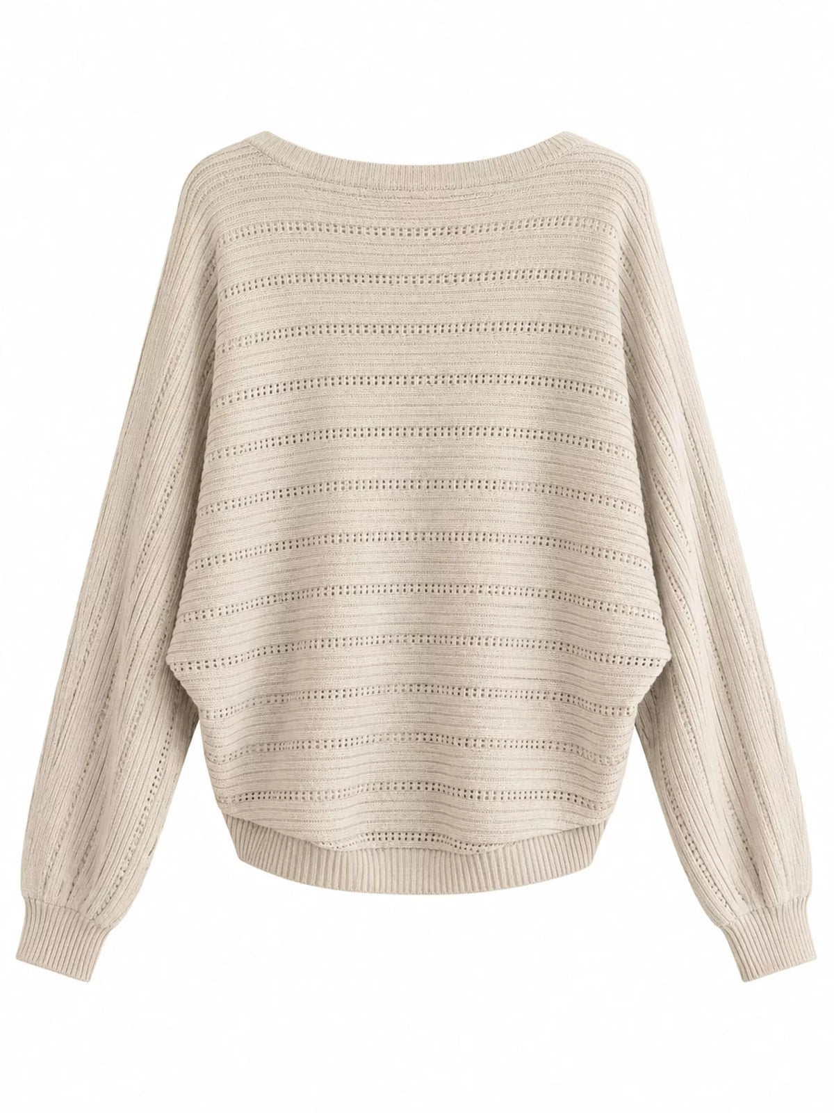 Openwork Boat Neck Sweater - Oatmeal - View 3