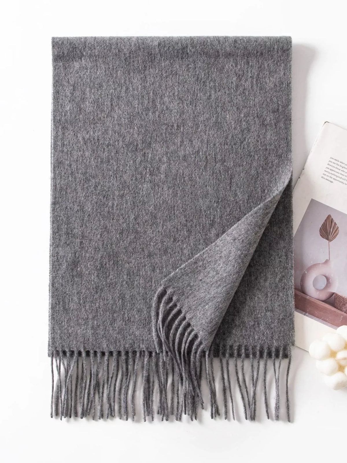 Solid Color Fringe Scarf - Gray - View 9