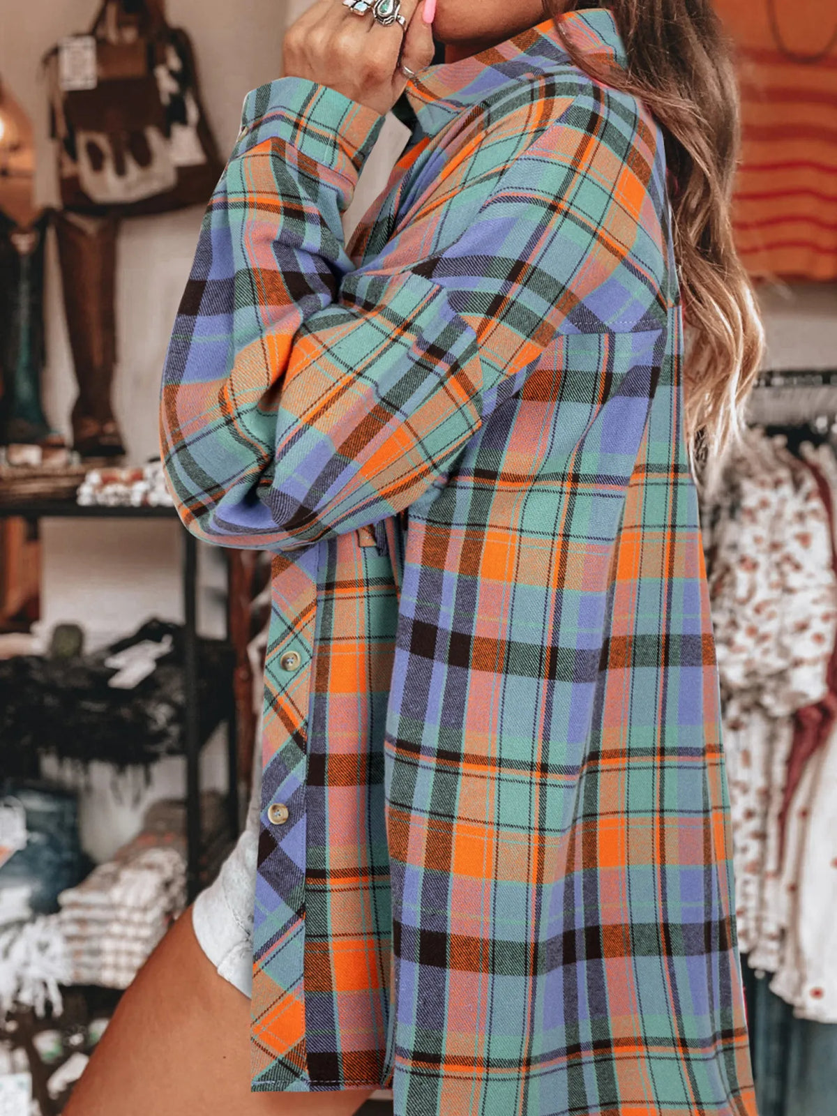 Plaid Button Up Long Sleeve Shirt - Blue - View 29
