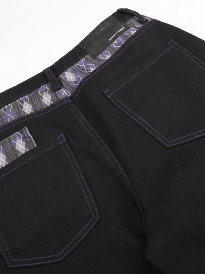 Men's High-Waisted Wide-Leg Jeans with Argyle Pattern Accents - Black - View 12