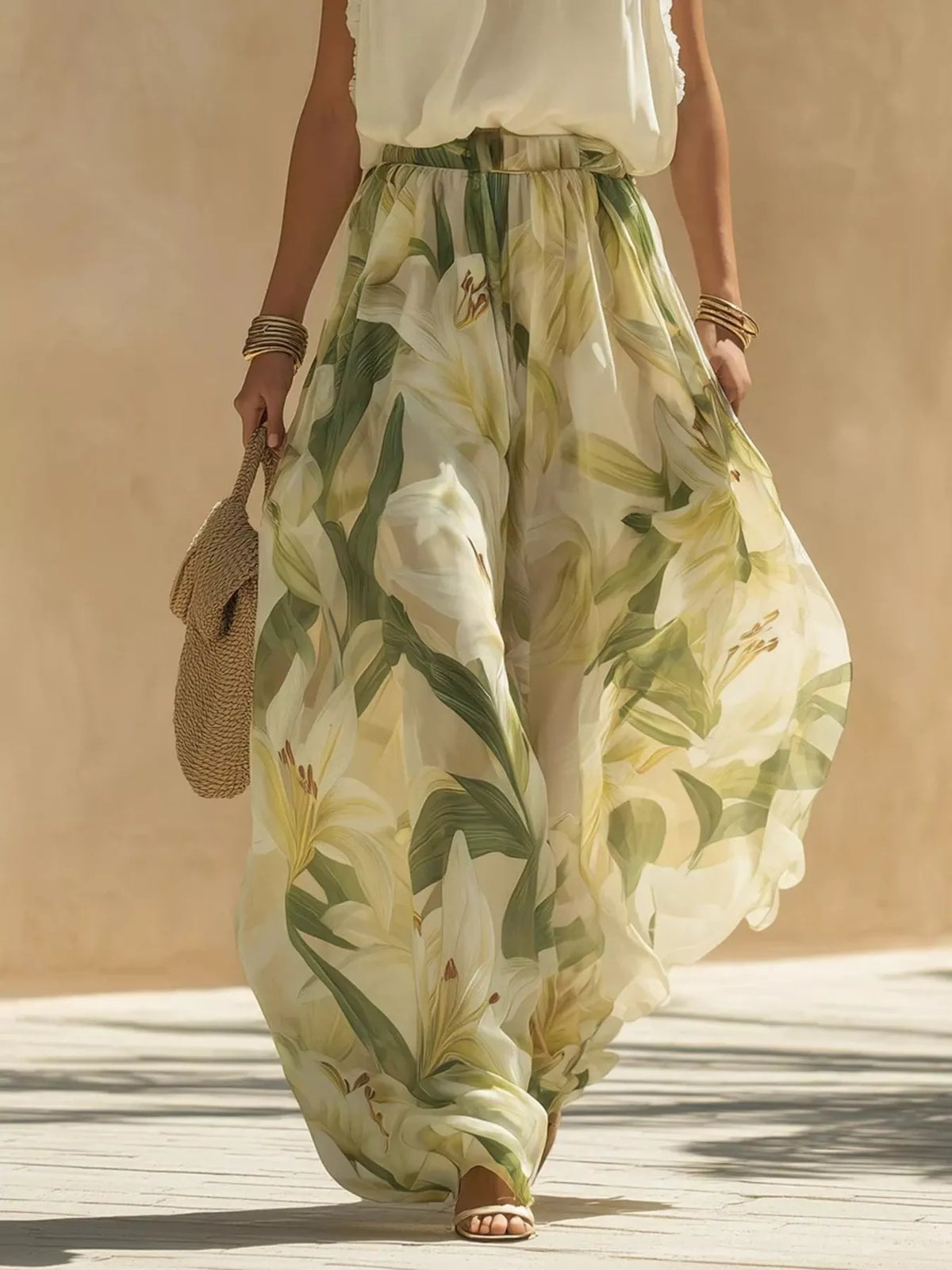 Frill Sleeveless Top and Wide-Leg Pants Two-Piece Set - Sage - View 5