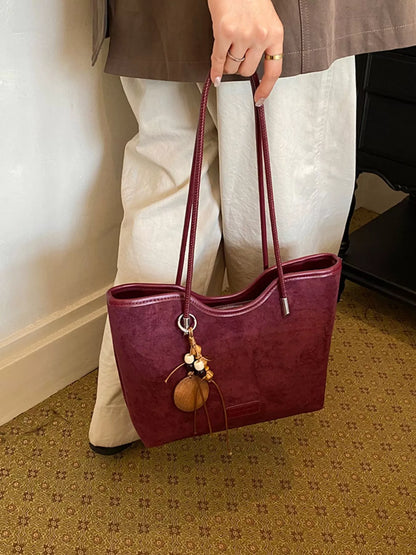 Solid Suede Shoulder Bag - Wine Red - View 1