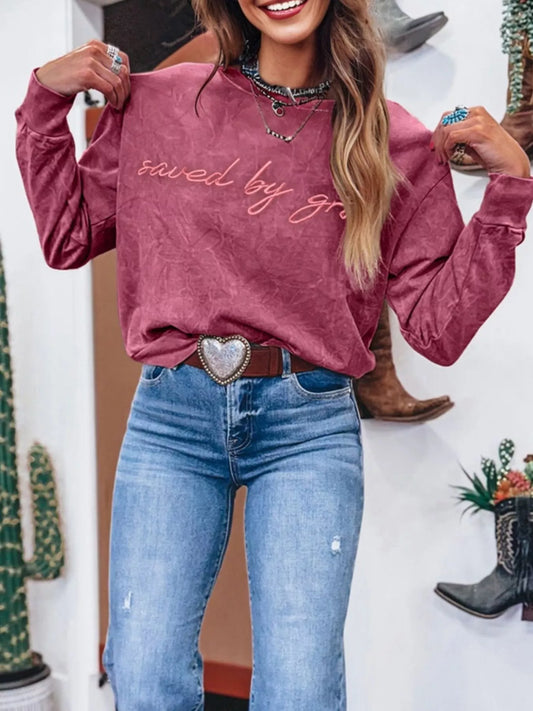 Letter-Embroidered Mineral-Wash Sweatshirt - product photo 1