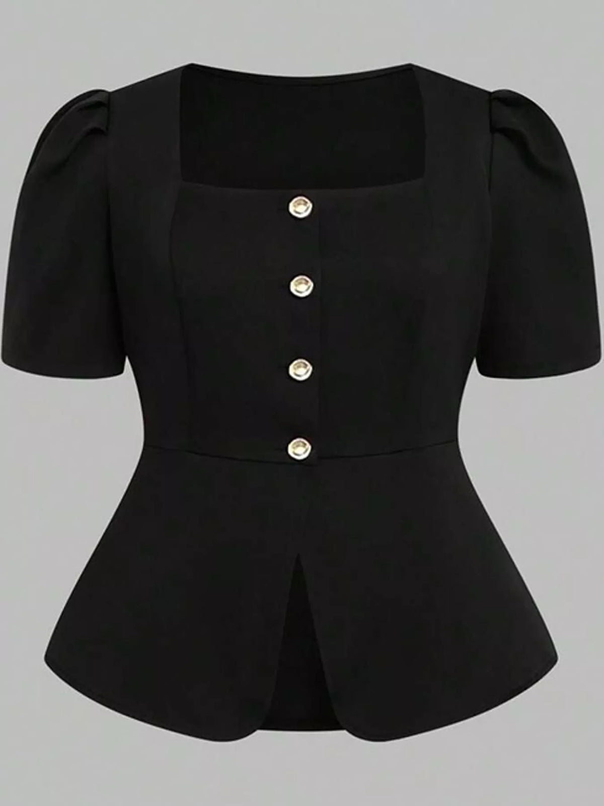 Plus Size Peplum Top and Wide-Leg Pants Two-Piece Set - Black - View 7