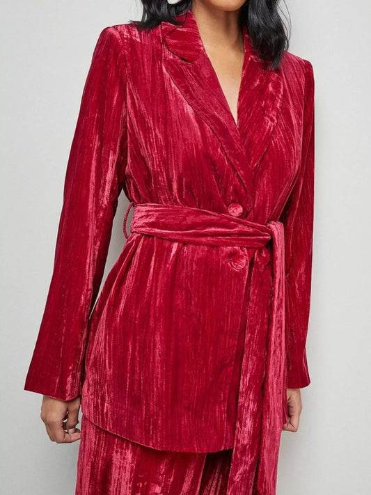Velvet Lapel Collar Blazer & Pants Set - product photo 1