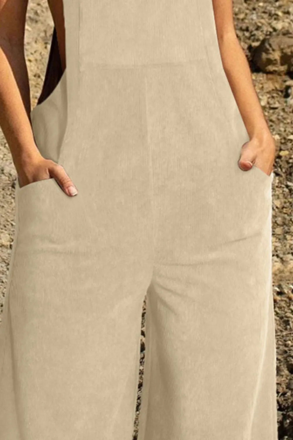 Pocketed Wide Leg Overall - Ivory - View 21