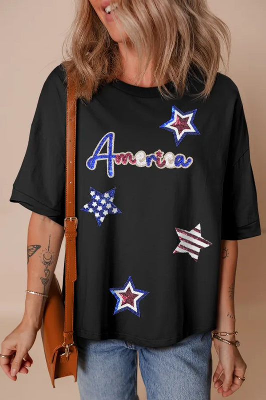 Sequined America Star Round Neck T Shirt - product photo 1