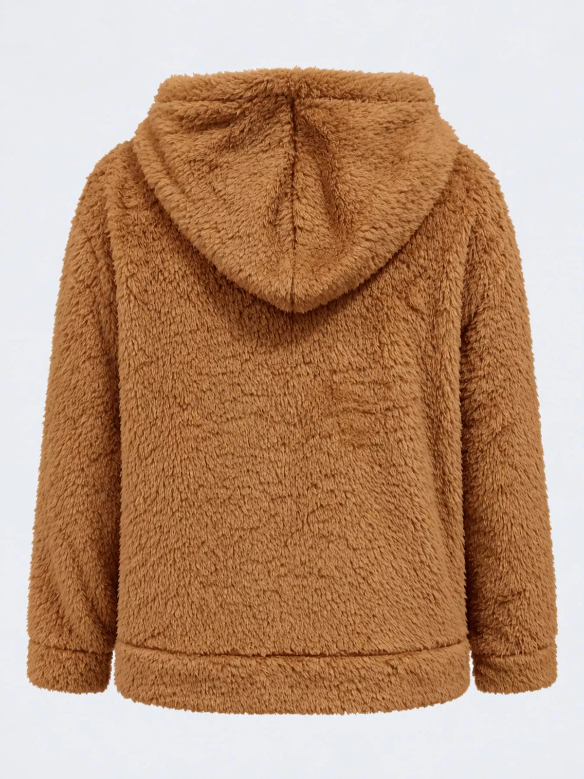 Drawstring Sherpa Zip-Up Hoodie - Caramel - View 7