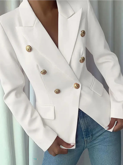 Decor Button Lapel Collar Blazer - White - View 2