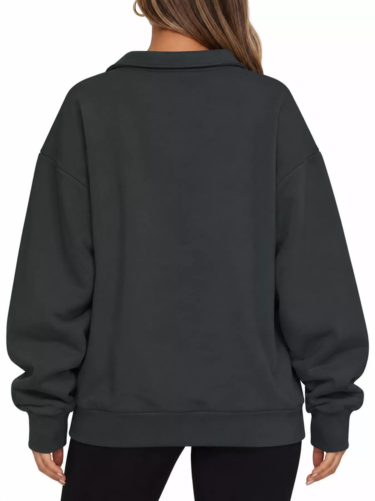 Full Size Quarter-Zip Dropped Shoulder Sweatshirt Plus Size - Dark Gray - View 7