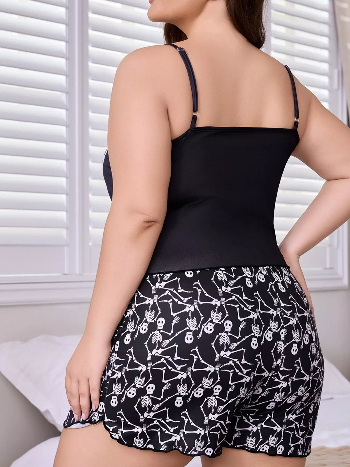 Plus Size Skeleton Print Cami Lounge Set - Black - View 3