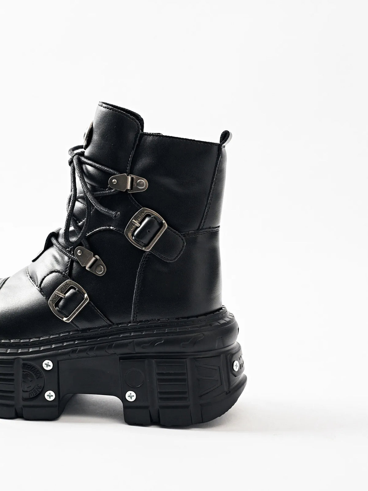 Lace Up Platform Boots - Black - View 6