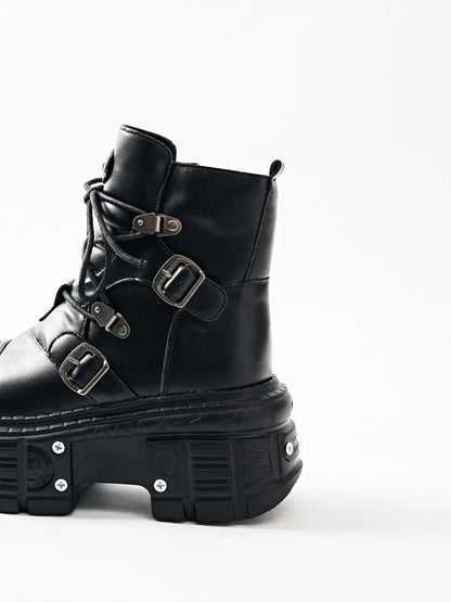 Lace Up Platform Boots - Black - View 6