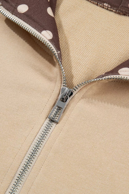 Polka Dot Zip-Up Hoodie - Camel - View 12
