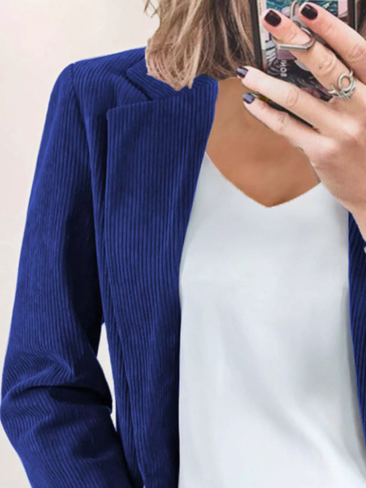 Corduroy Lapel Collar Casual Blazer - Color Blue - View 12