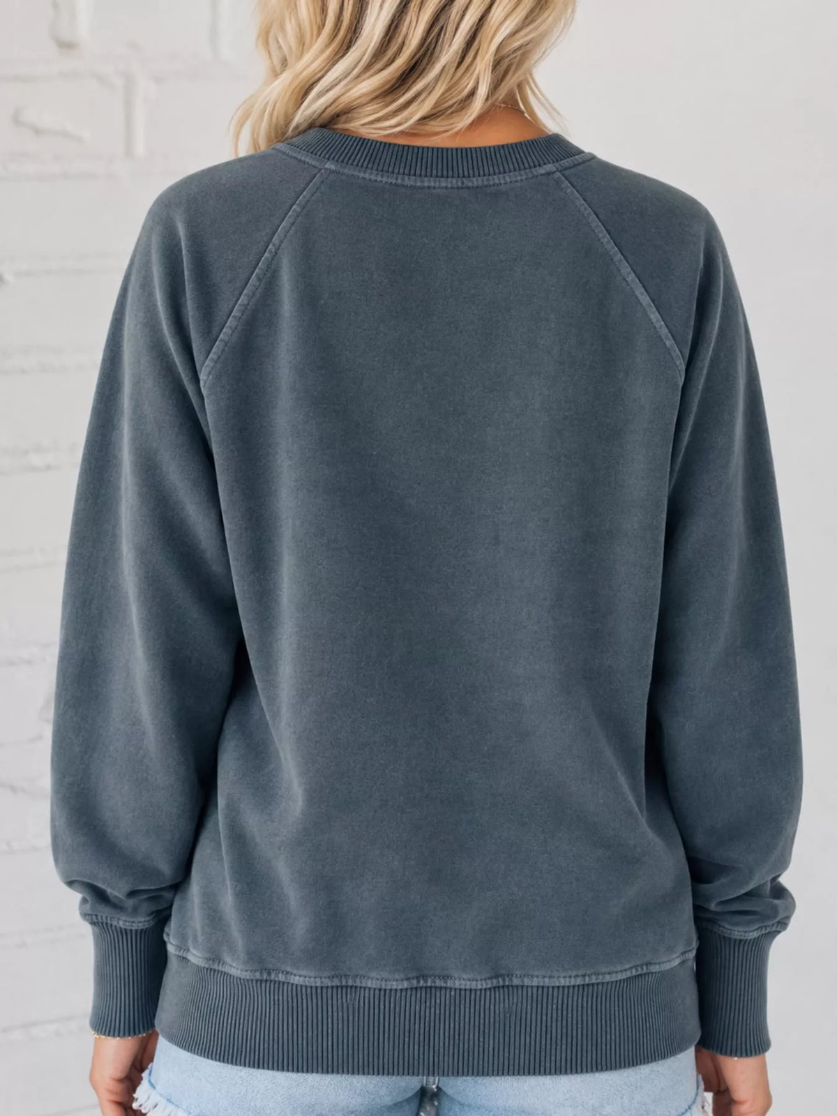 Crew Neck Raglan Sleeve Sweatshirt - Charcoal - View 31