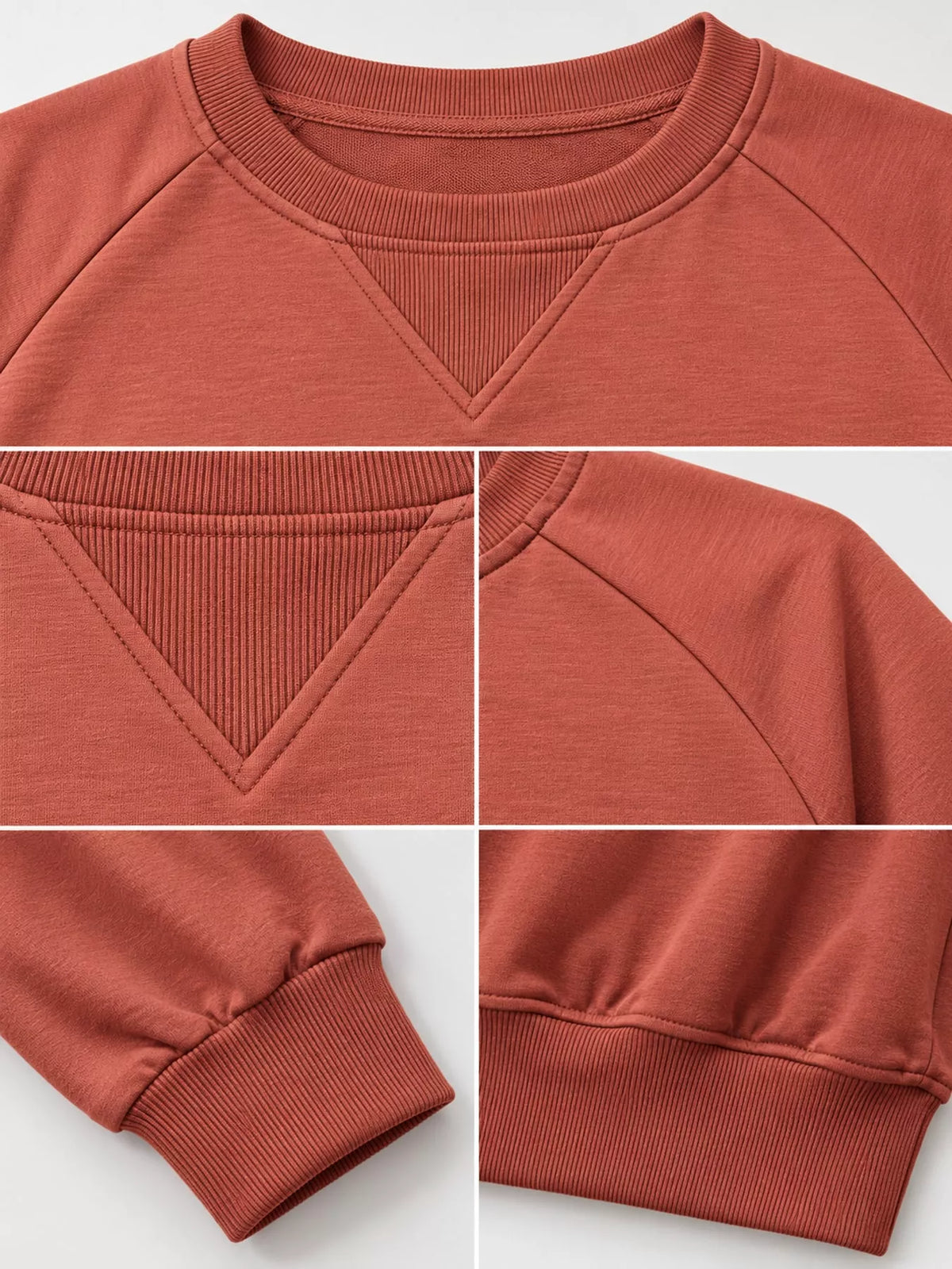 Crew Neck Raglan Sleeve Sweatshirt - Rust Red - View 18