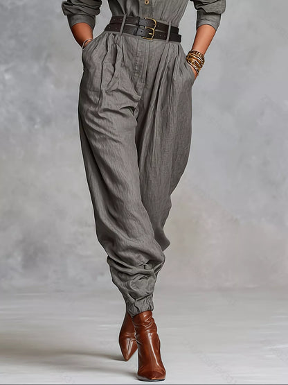 Button Front Long-Sleeve Jumpsuit - Gray - View 3