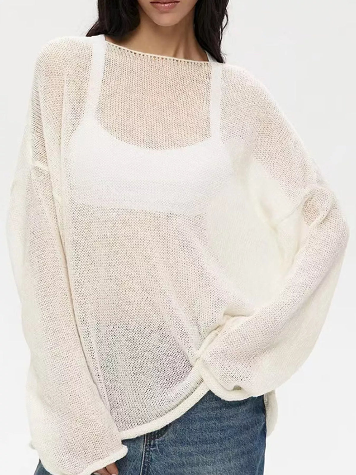 Full Size Sheer Lightweight Knit Top Plus Size - Apricot - View 13