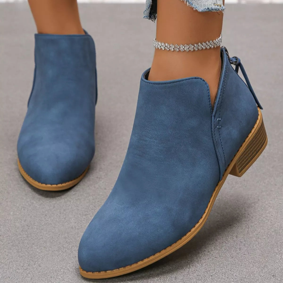 Point Toe Block Heels Boots - Blue - View 24