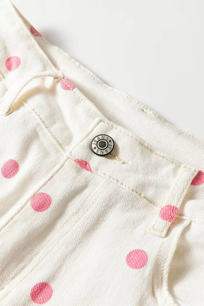 Polka Dot Wide-Leg Jeans - Blush Pink - View 10